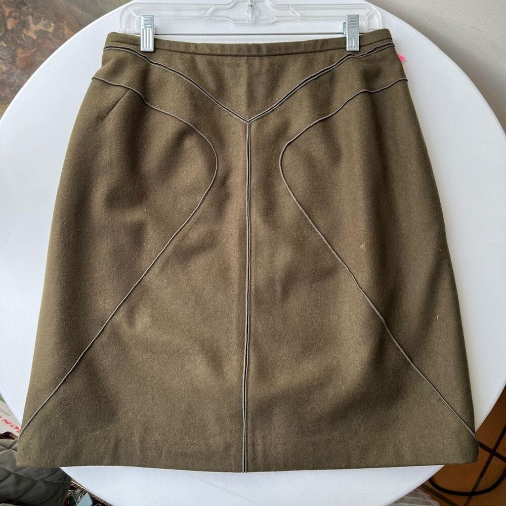 Harvé Benard Olive Wool Blend Skirt Celtic Pannel Detail Size 12